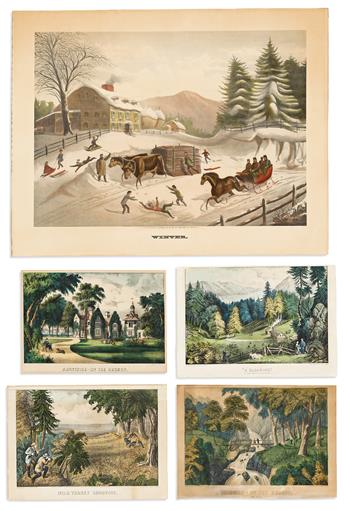 CURRIER & IVES. Group of 13 small folio hand-colored lithographs.